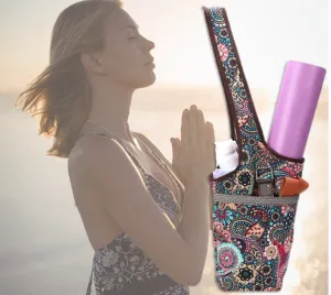 Boho Yoga Mat Tote Bag. Women's all-in-one gym or fitness shoulder bag. WickedYo.