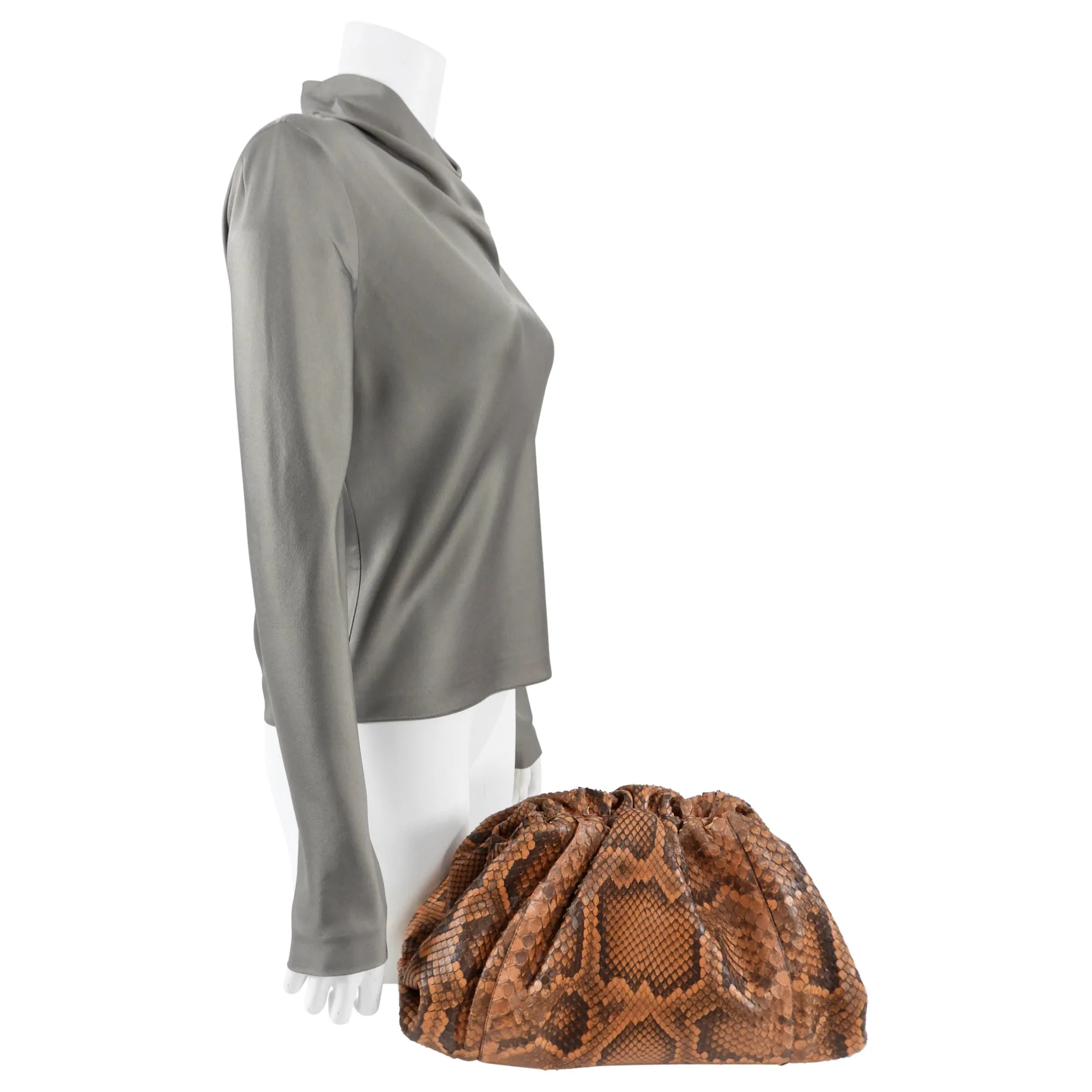 Bottega Veneta Tan Brown Python Large The Pouch Clutch Bag
