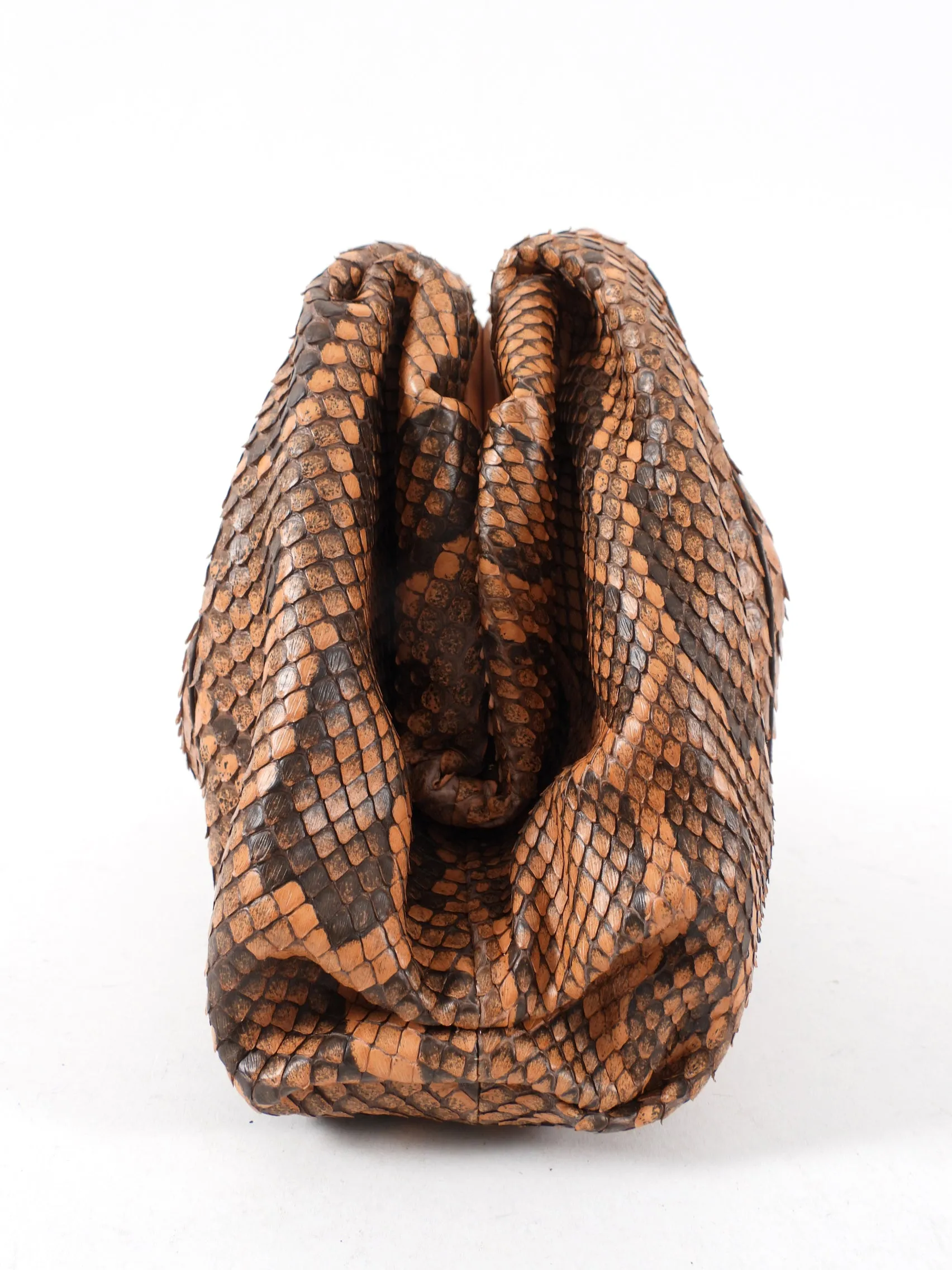 Bottega Veneta Tan Brown Python Large The Pouch Clutch Bag