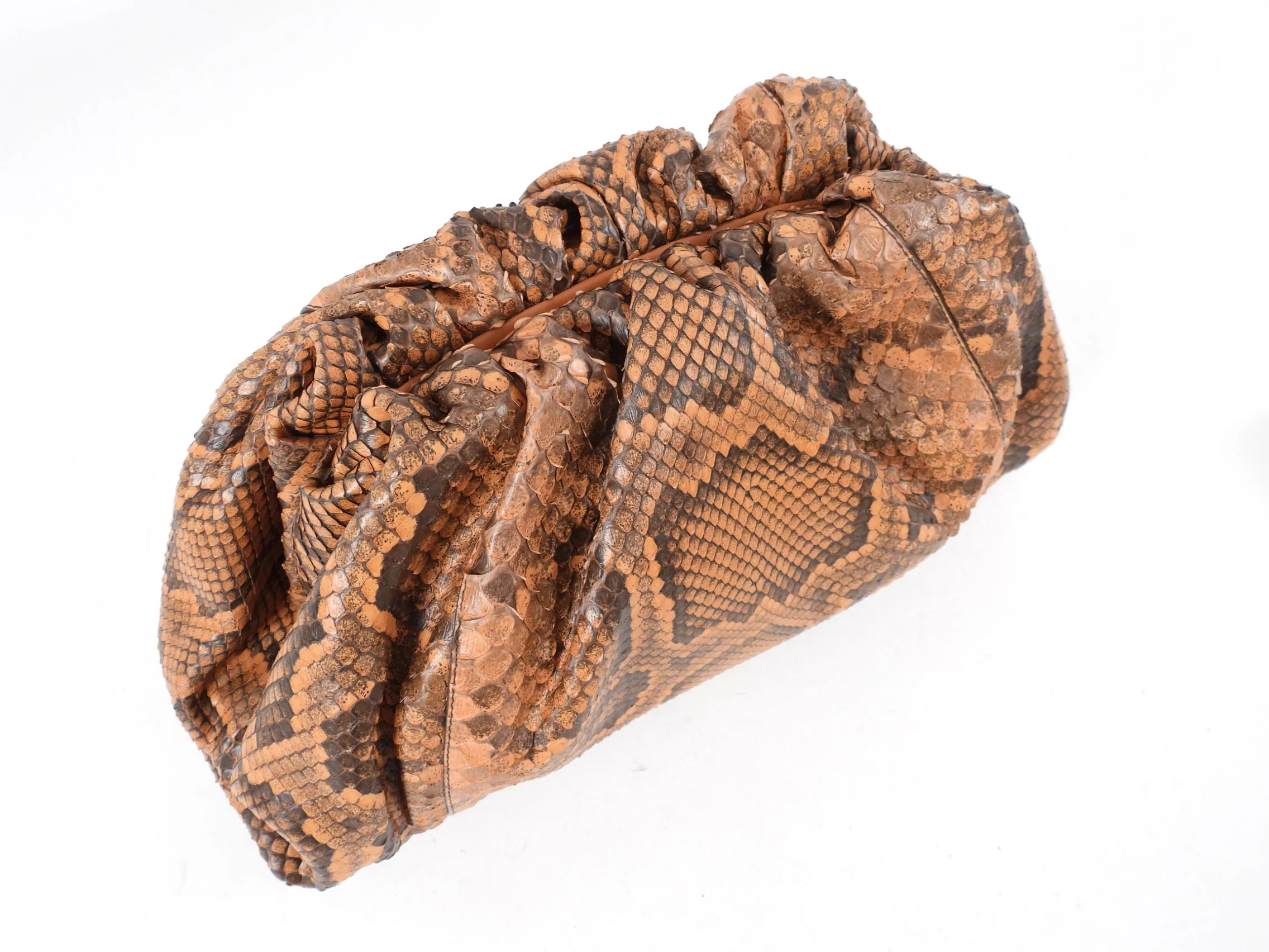 Bottega Veneta Tan Brown Python Large The Pouch Clutch Bag