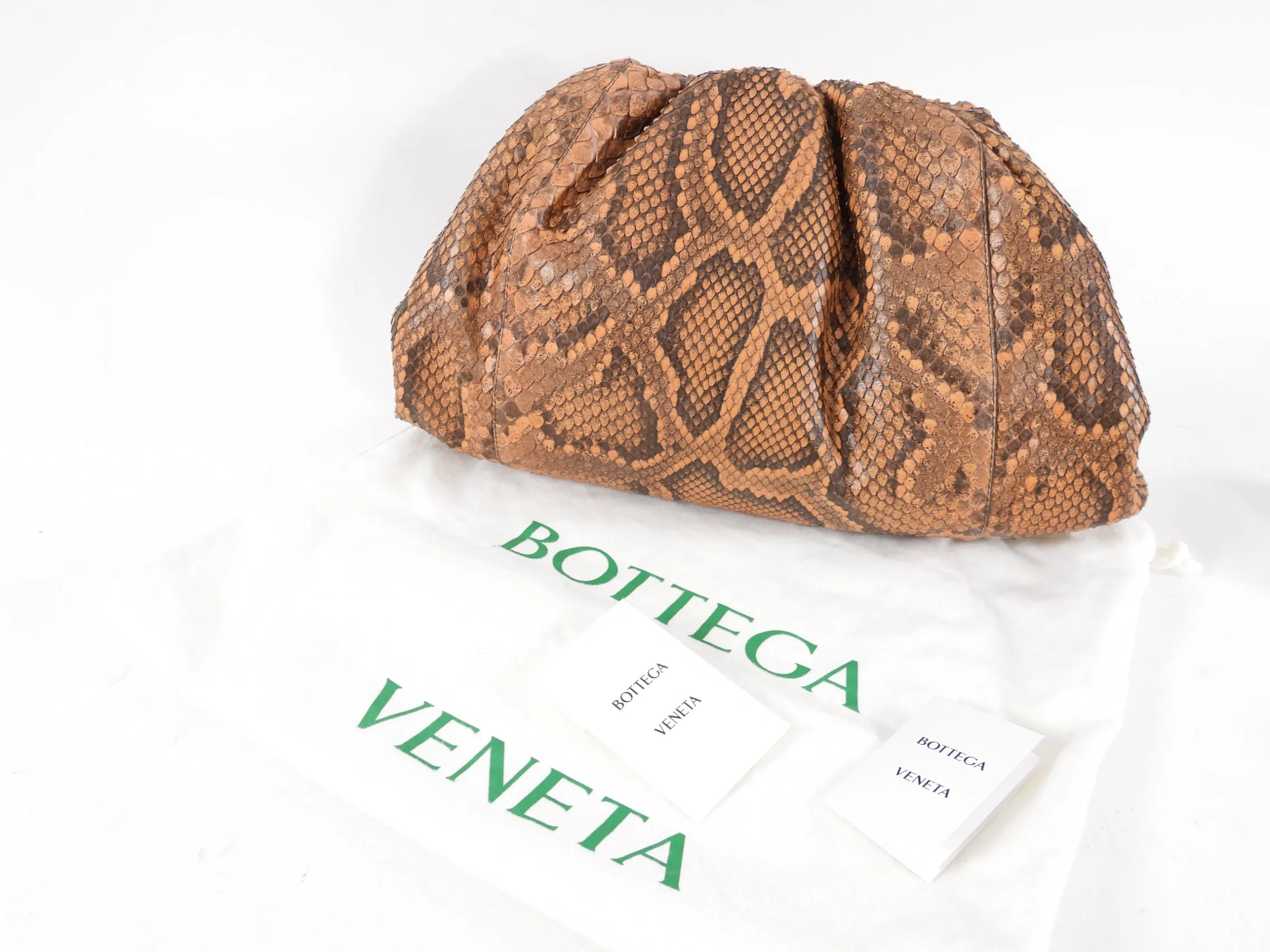 Bottega Veneta Tan Brown Python Large The Pouch Clutch Bag