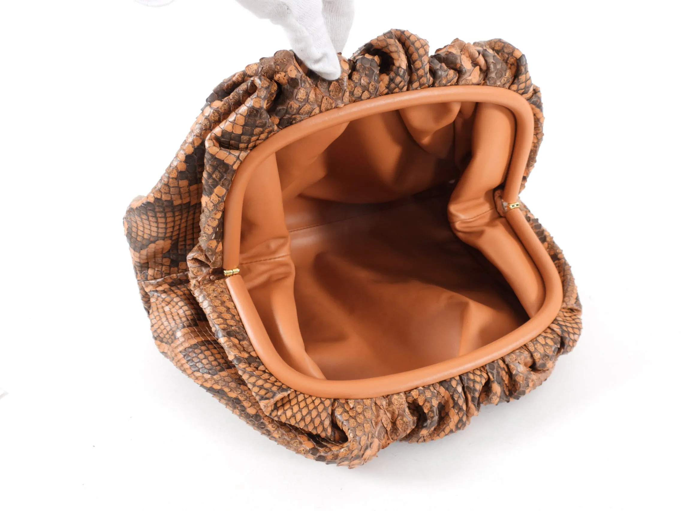 Bottega Veneta Tan Brown Python Large The Pouch Clutch Bag