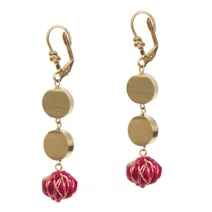 Brass Bud Earrings for Women | Pink & Golden | Cotton Thread