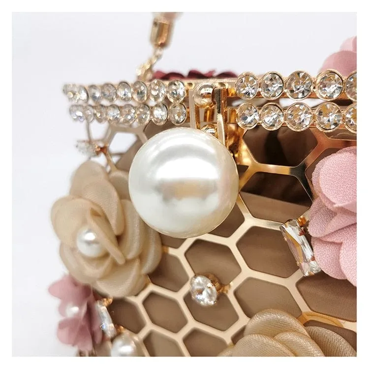 Brenda Pearl Floral Beading Honeycomb Clutch