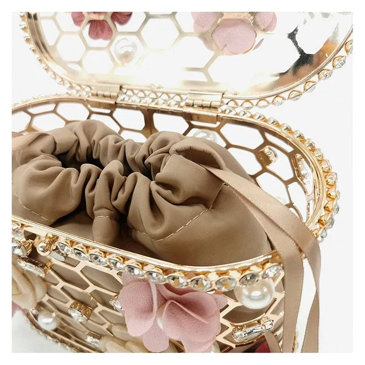 Brenda Pearl Floral Beading Honeycomb Clutch