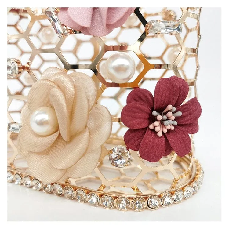 Brenda Pearl Floral Beading Honeycomb Clutch