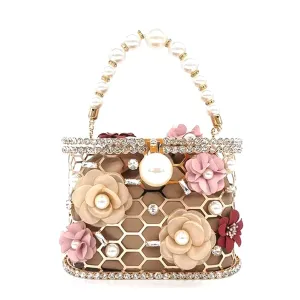 Brenda Pearl Floral Beading Honeycomb Clutch