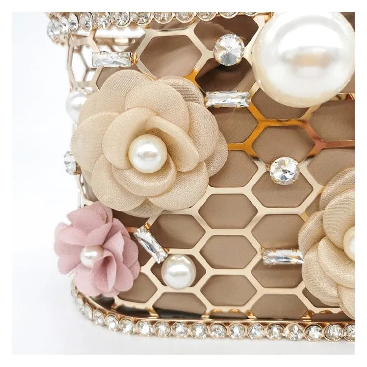 Brenda Pearl Floral Beading Honeycomb Clutch