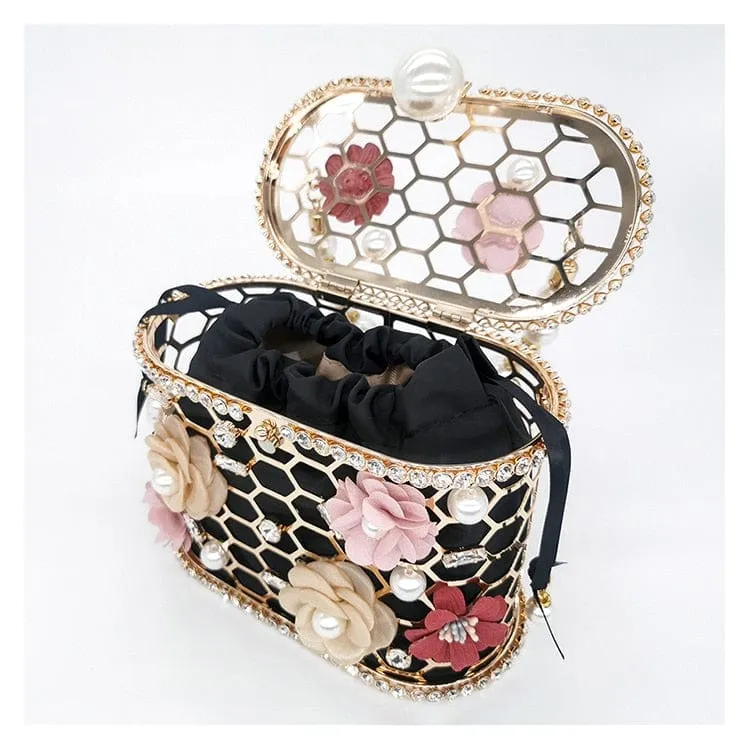Brenda Pearl Floral Beading Honeycomb Clutch