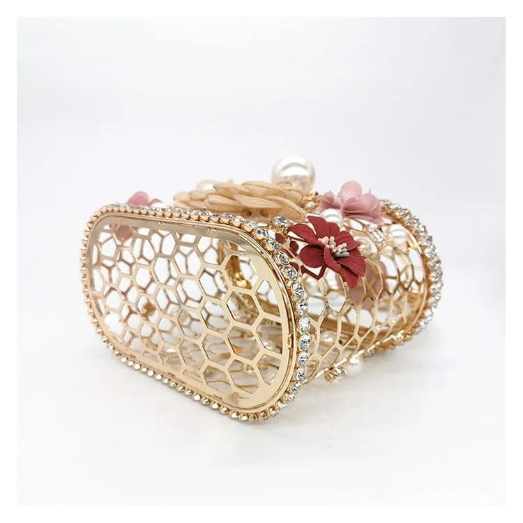 Brenda Pearl Floral Beading Honeycomb Clutch