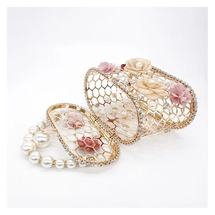 Brenda Pearl Floral Beading Honeycomb Clutch