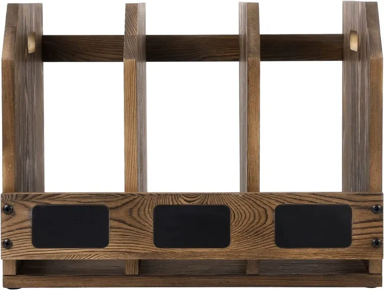 Burnt Brown Wood Office Desktop Document File Folder Binder Storage Organizer Rack with Chalkboard Labels
