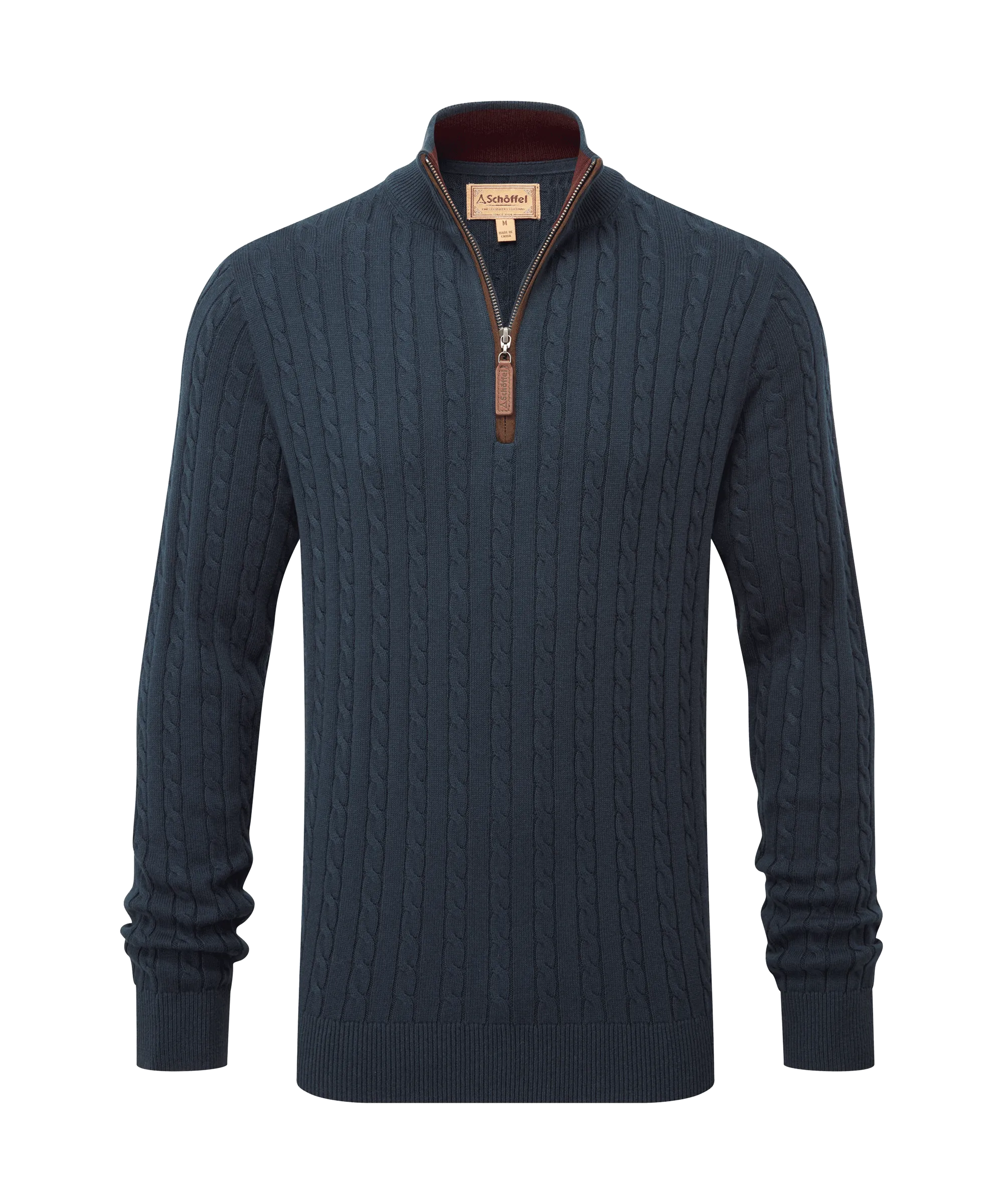 Calton Cotton Cashmere Cable Quarter Zip Jumper - Petrol Blue
