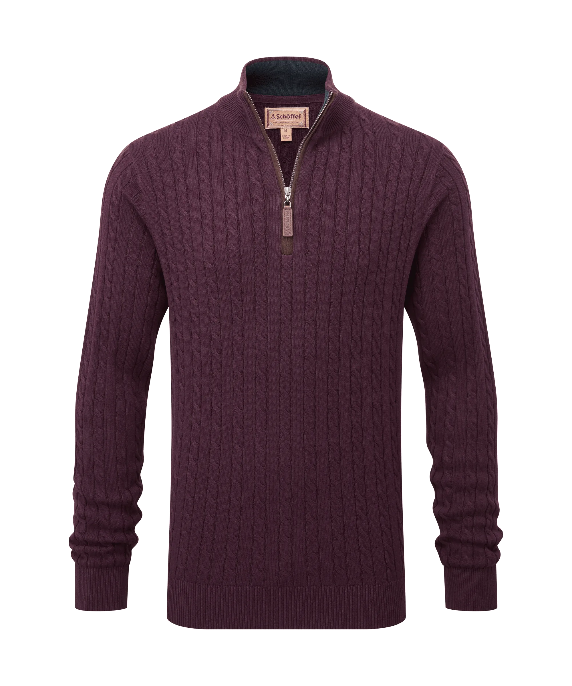 Calton Cotton Cashmere Cable Quarter Zip Jumper - Wine