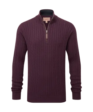 Calton Cotton Cashmere Cable Quarter Zip Jumper - Wine