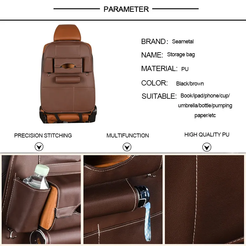 Car Backseat Organizer Storage Organizer - Multi-Pockets with PU Leather