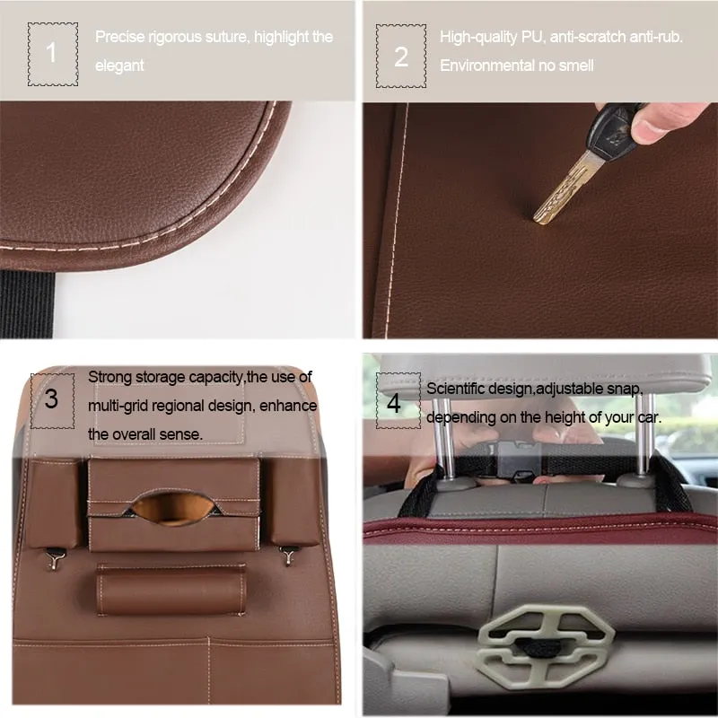 Car Backseat Organizer Storage Organizer - Multi-Pockets with PU Leather