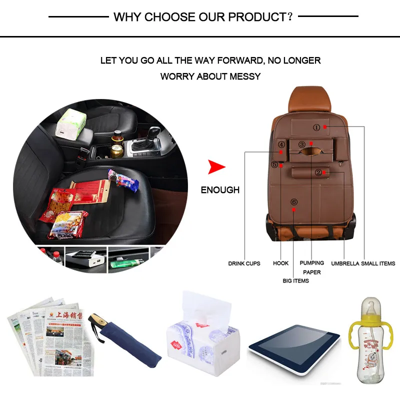 Car Backseat Organizer Storage Organizer - Multi-Pockets with PU Leather
