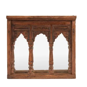 Carved Teak Triple Arch Window Mirror - 19th Century