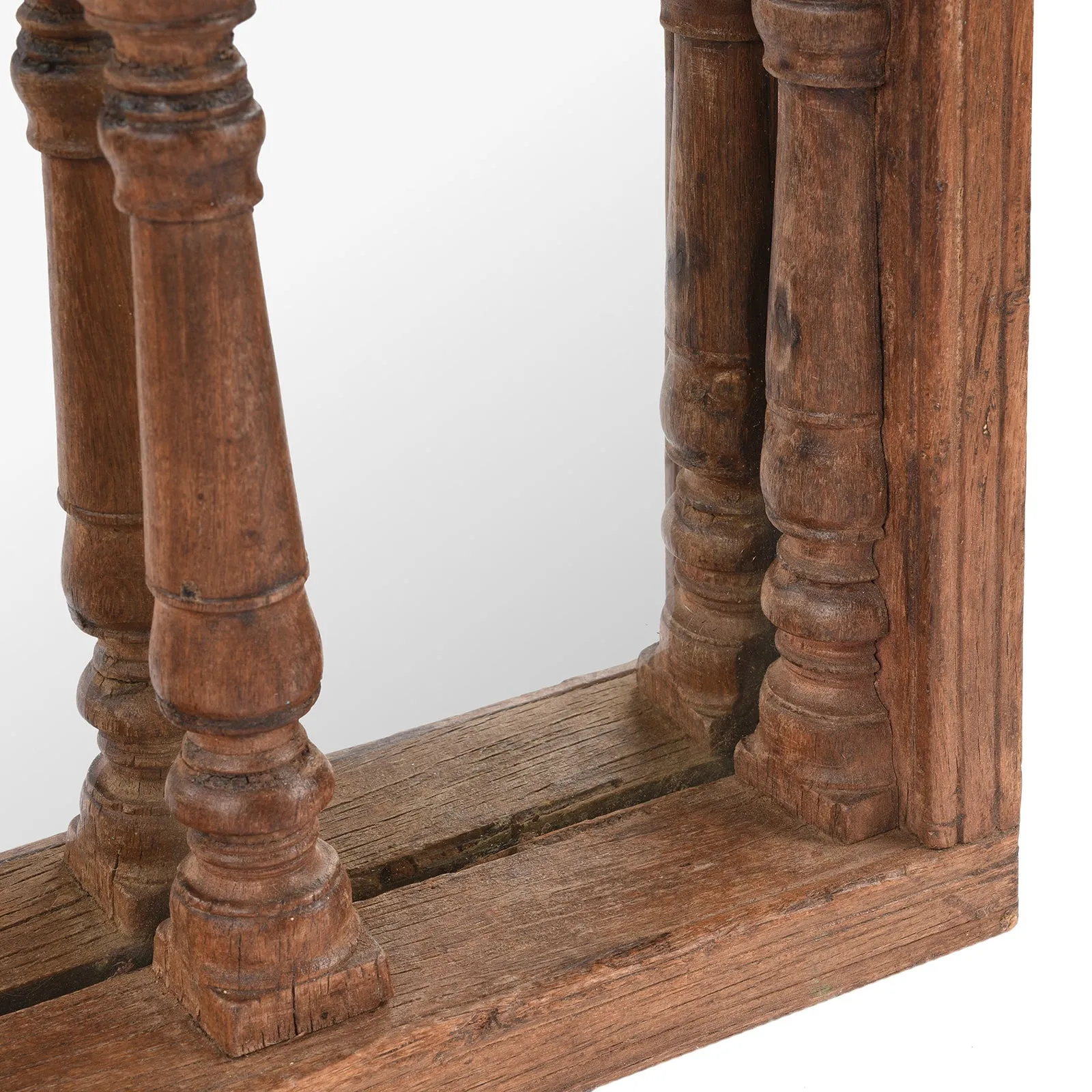 Carved Teak Triple Arch Window Mirror - 19th Century
