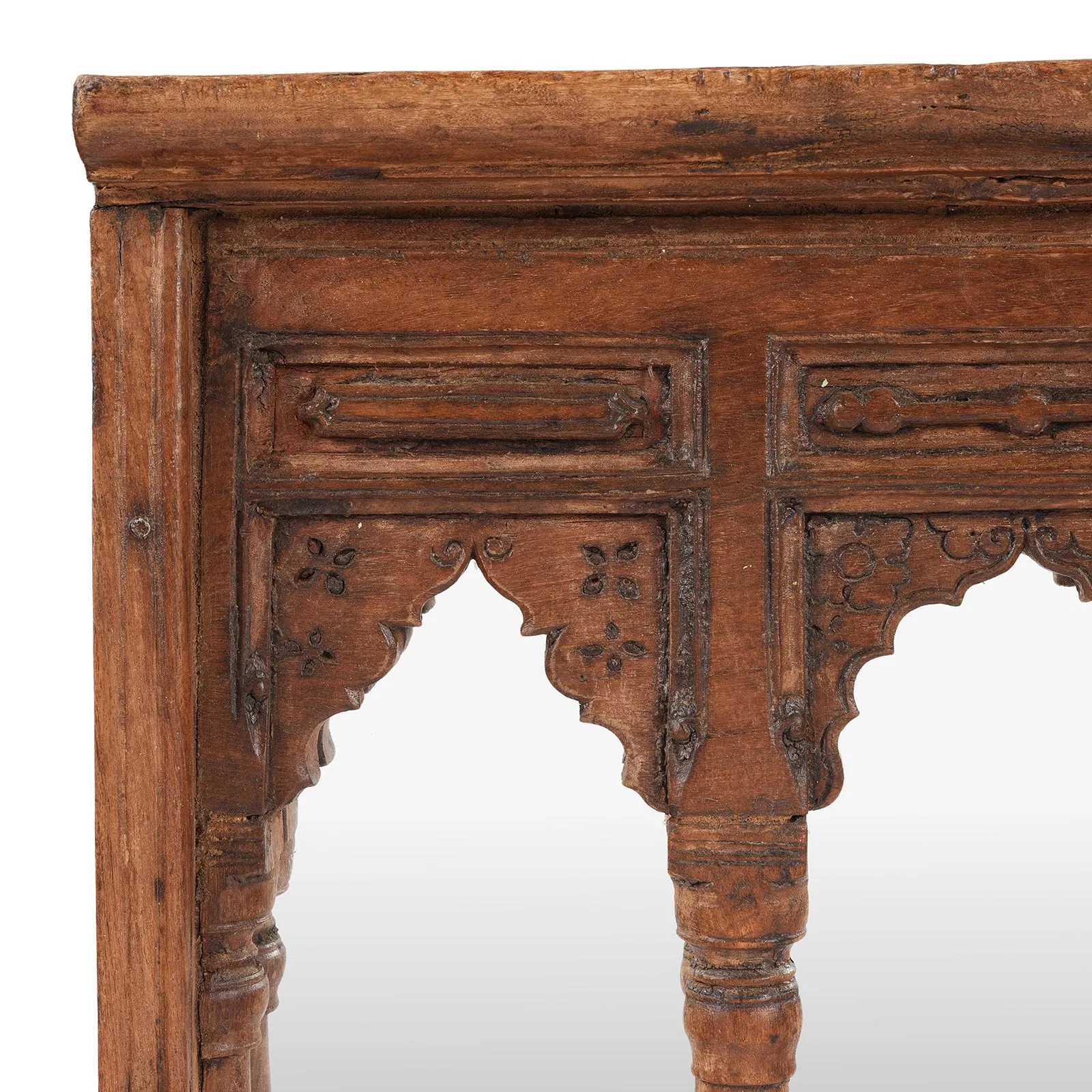 Carved Teak Triple Arch Window Mirror - 19th Century