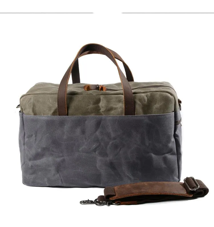 Casual Waxed Canvas Leather Mens Large Travel Weekender Bag Luggage Duffle Bag Fitness Bag for Men