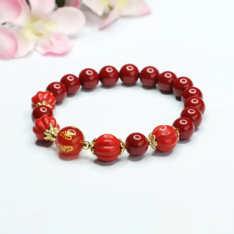 Cinnabar and Purple Gold Sand Beaded Bracelet with Sterling Silver Accents