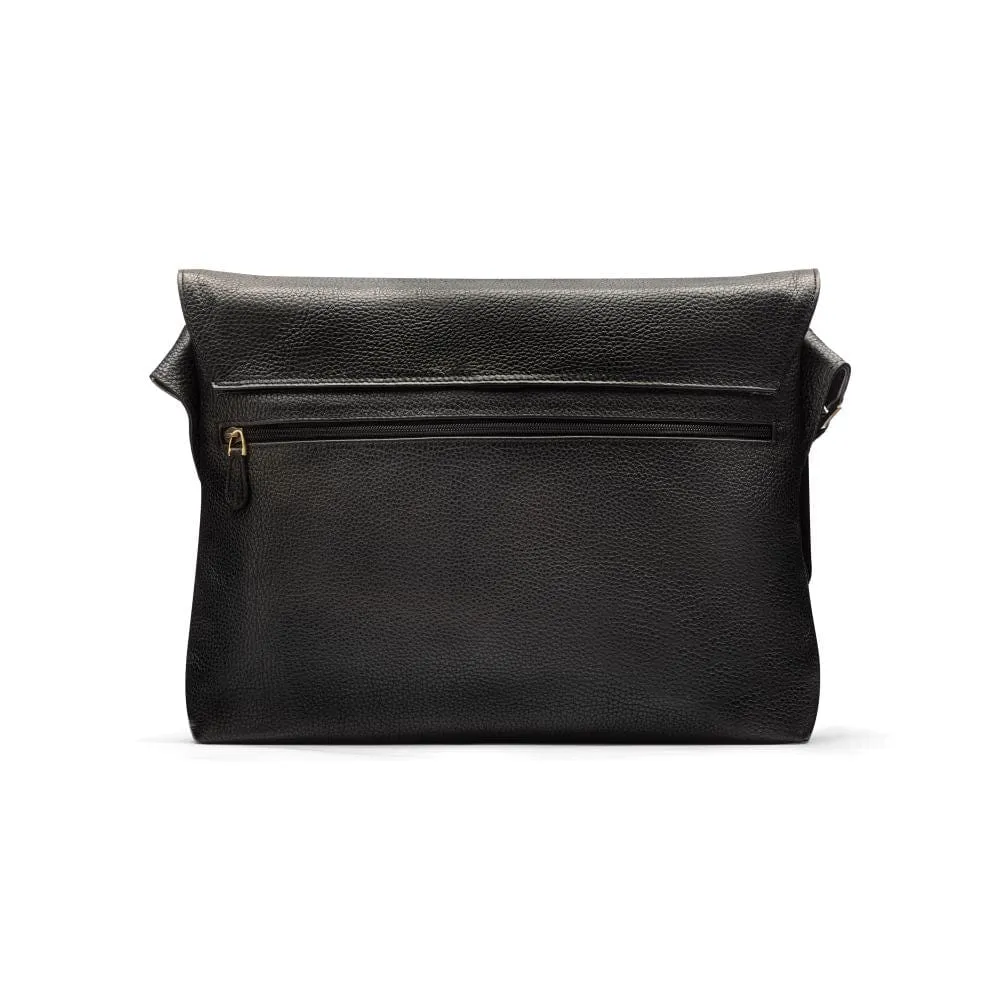 Courier's Leather Messenger Bag - Black Pebble Grain