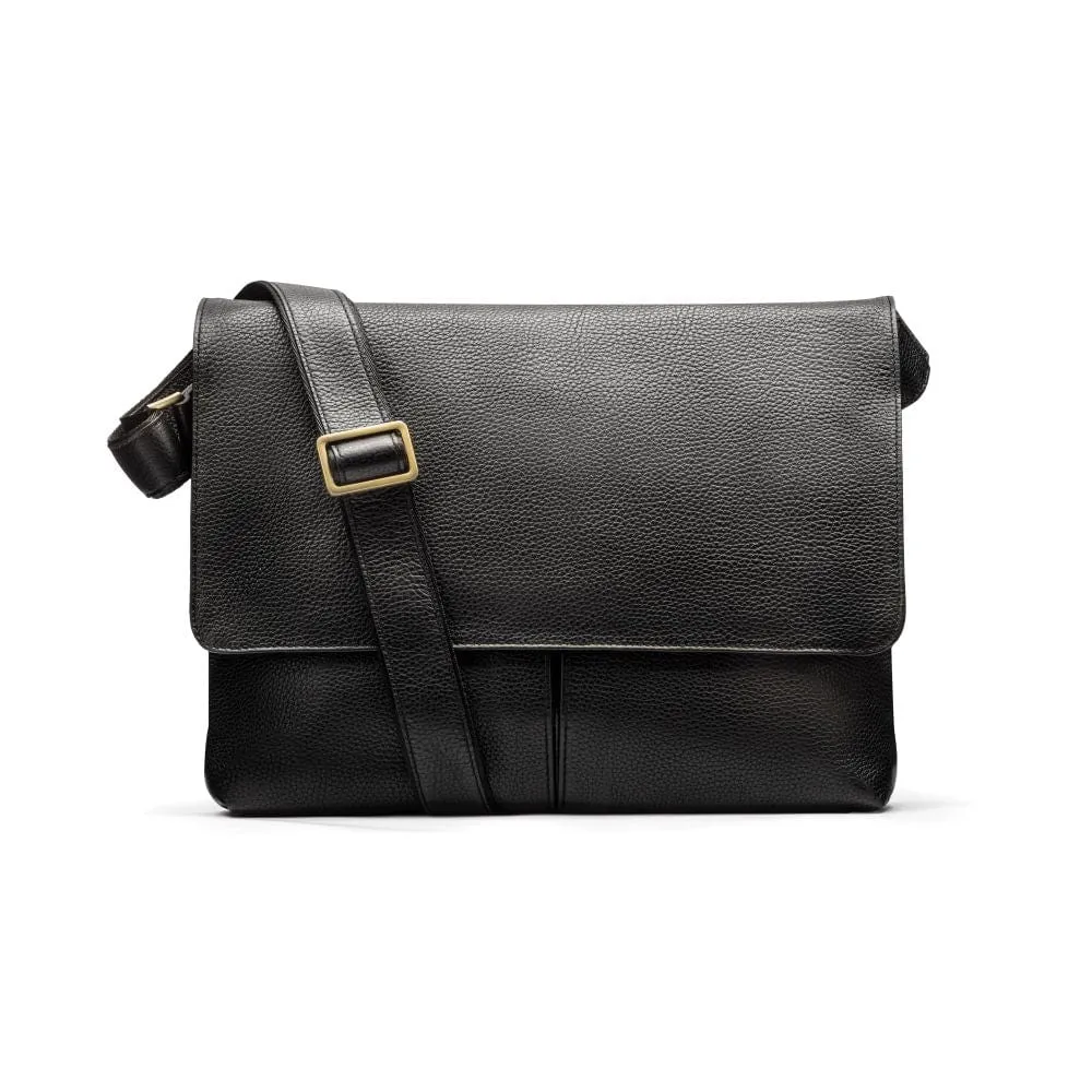 Courier's Leather Messenger Bag - Black Pebble Grain