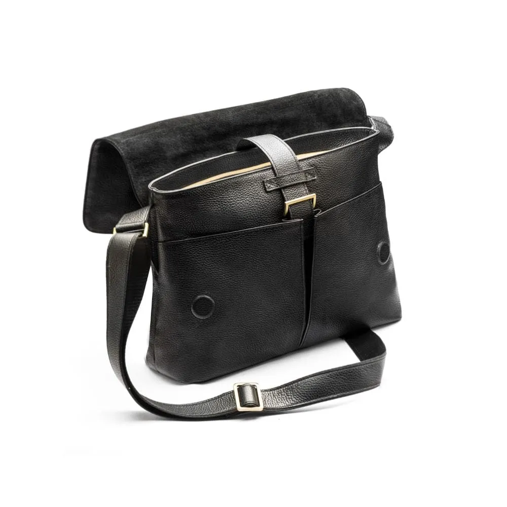 Courier's Leather Messenger Bag - Black Pebble Grain