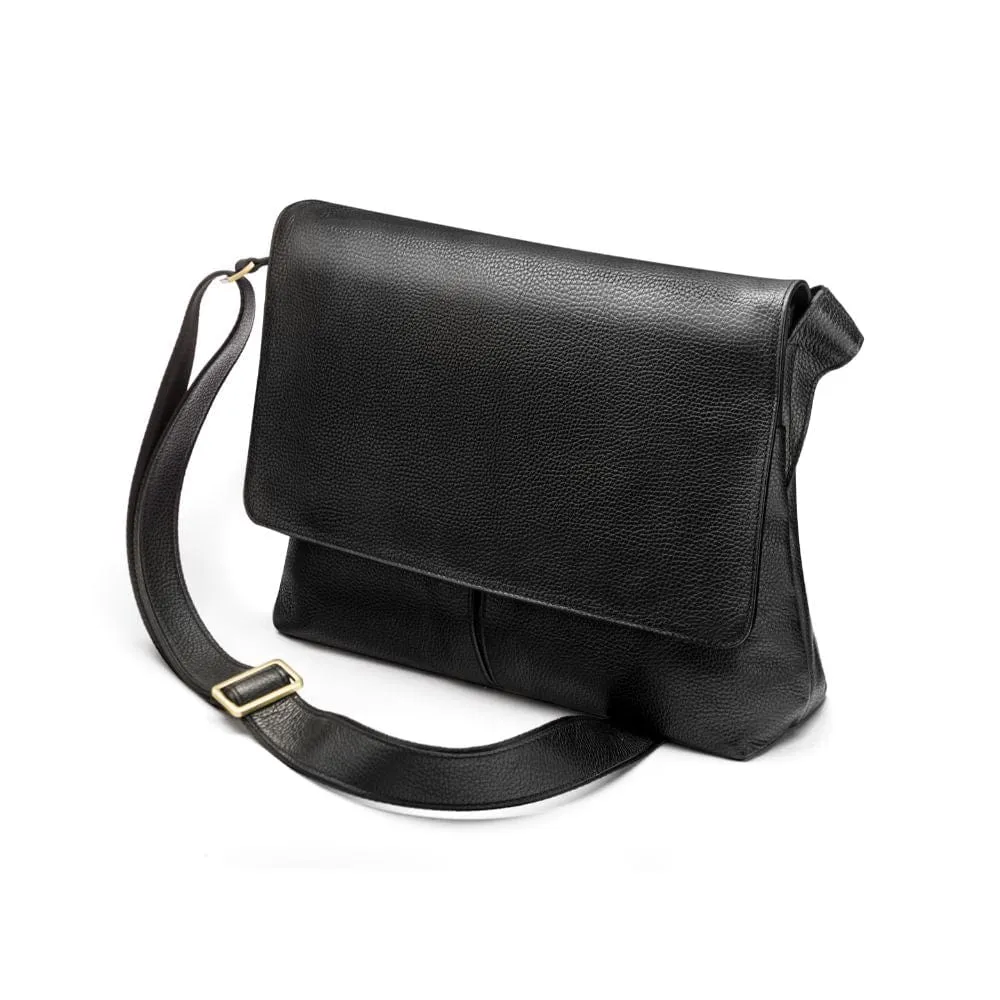 Courier's Leather Messenger Bag - Black Pebble Grain