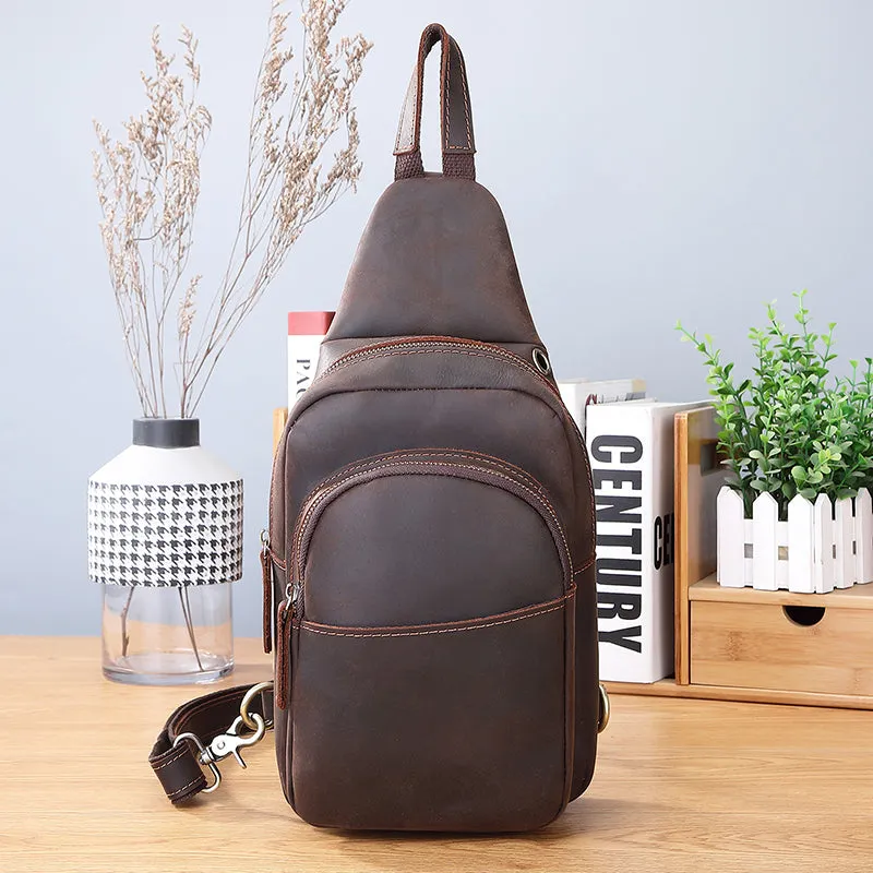 Crazy Horse Leather Chest Pack Handmade Chest Bag Casual Shoulder Messenger Bag