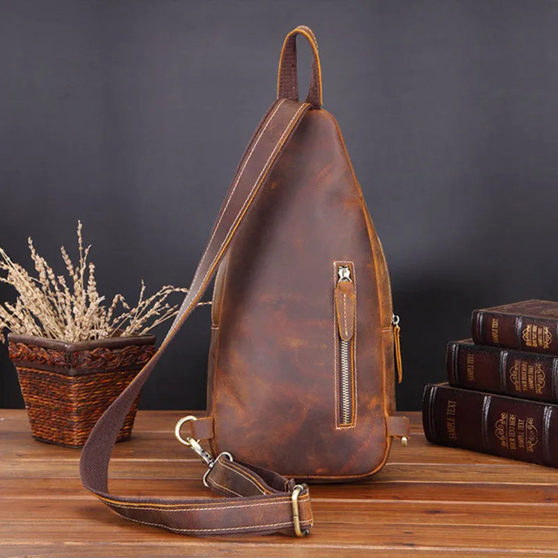 Crazy Horse Leather Chest Pack Handmade Chest Bag Casual Shoulder Messenger Bag