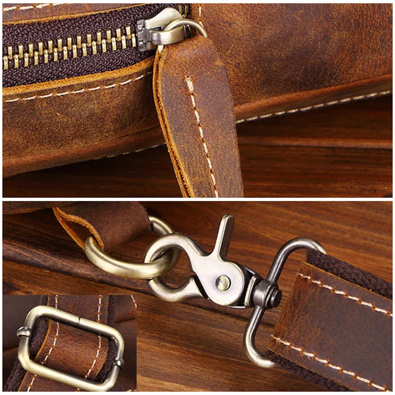 Crazy Horse Leather Chest Pack Handmade Chest Bag Casual Shoulder Messenger Bag