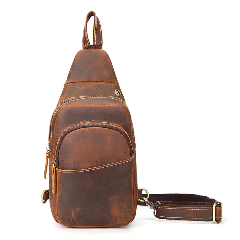 Crazy Horse Leather Chest Pack Handmade Chest Bag Casual Shoulder Messenger Bag
