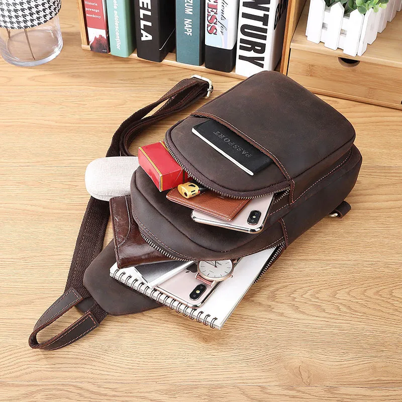 Crazy Horse Leather Chest Pack Handmade Chest Bag Casual Shoulder Messenger Bag