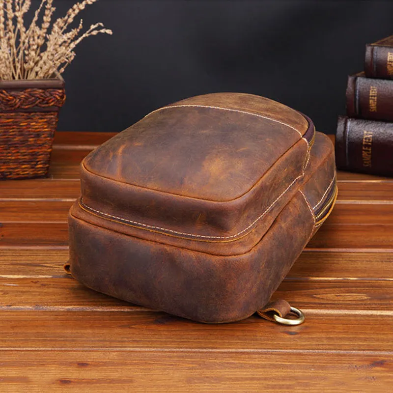 Crazy Horse Leather Chest Pack Handmade Chest Bag Casual Shoulder Messenger Bag