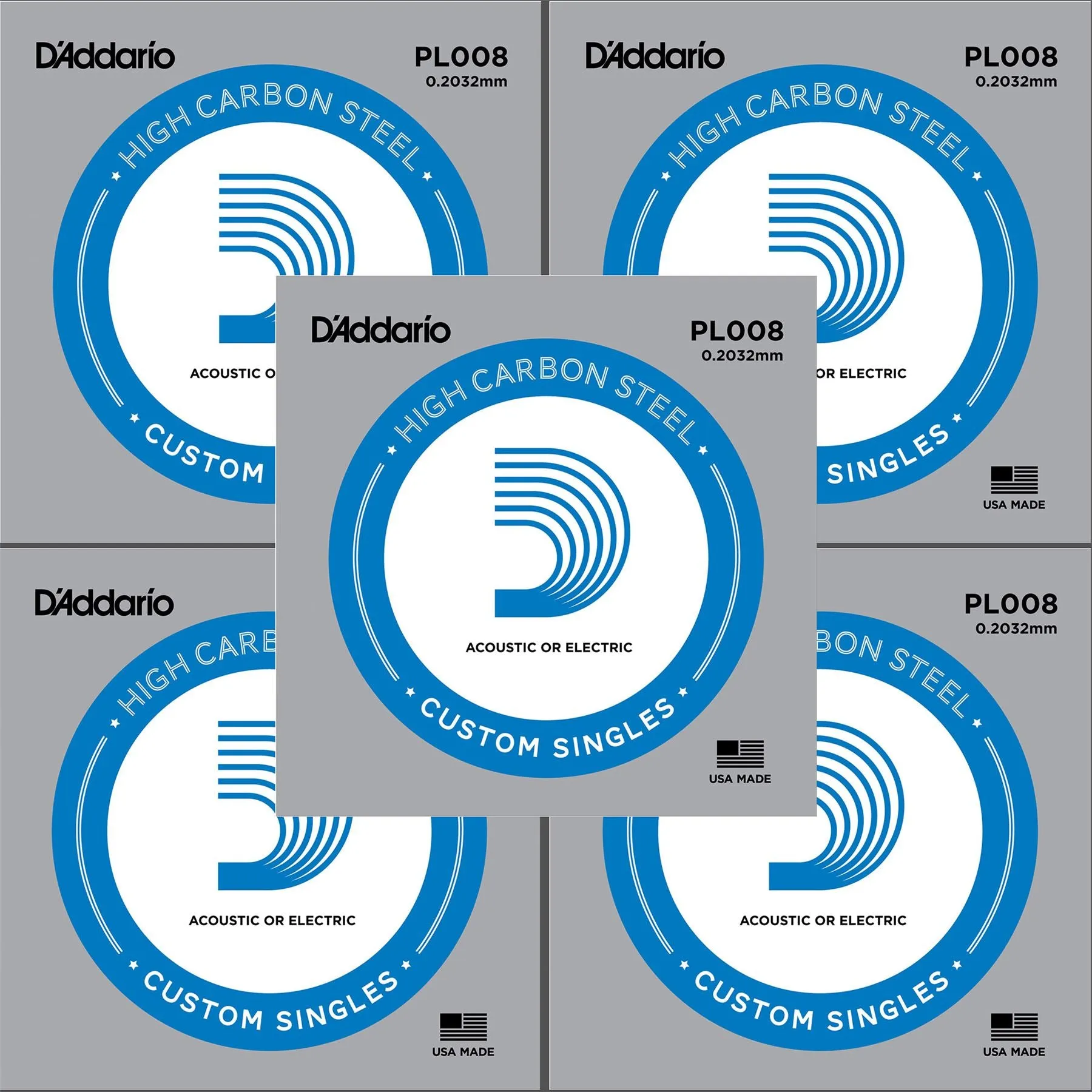 Daddario Set of 5 PL008 Plain Steel Guitar Strings .008