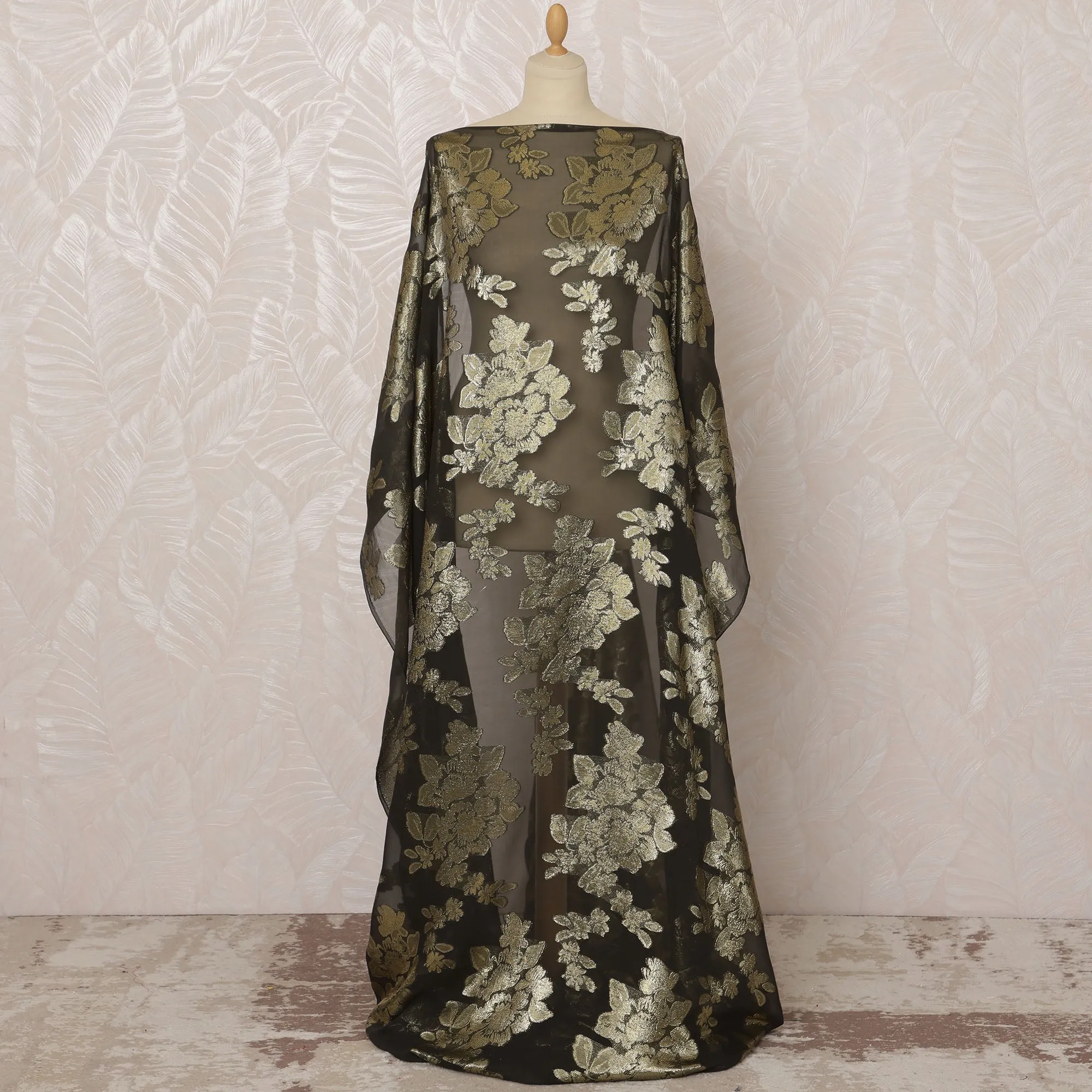 Dark Green Somali Silk (Fransawi) Chiffon Dirac Fabric with Metallic Lurex, 3.5 Meters, 140 cm Width, Made in France-D20888