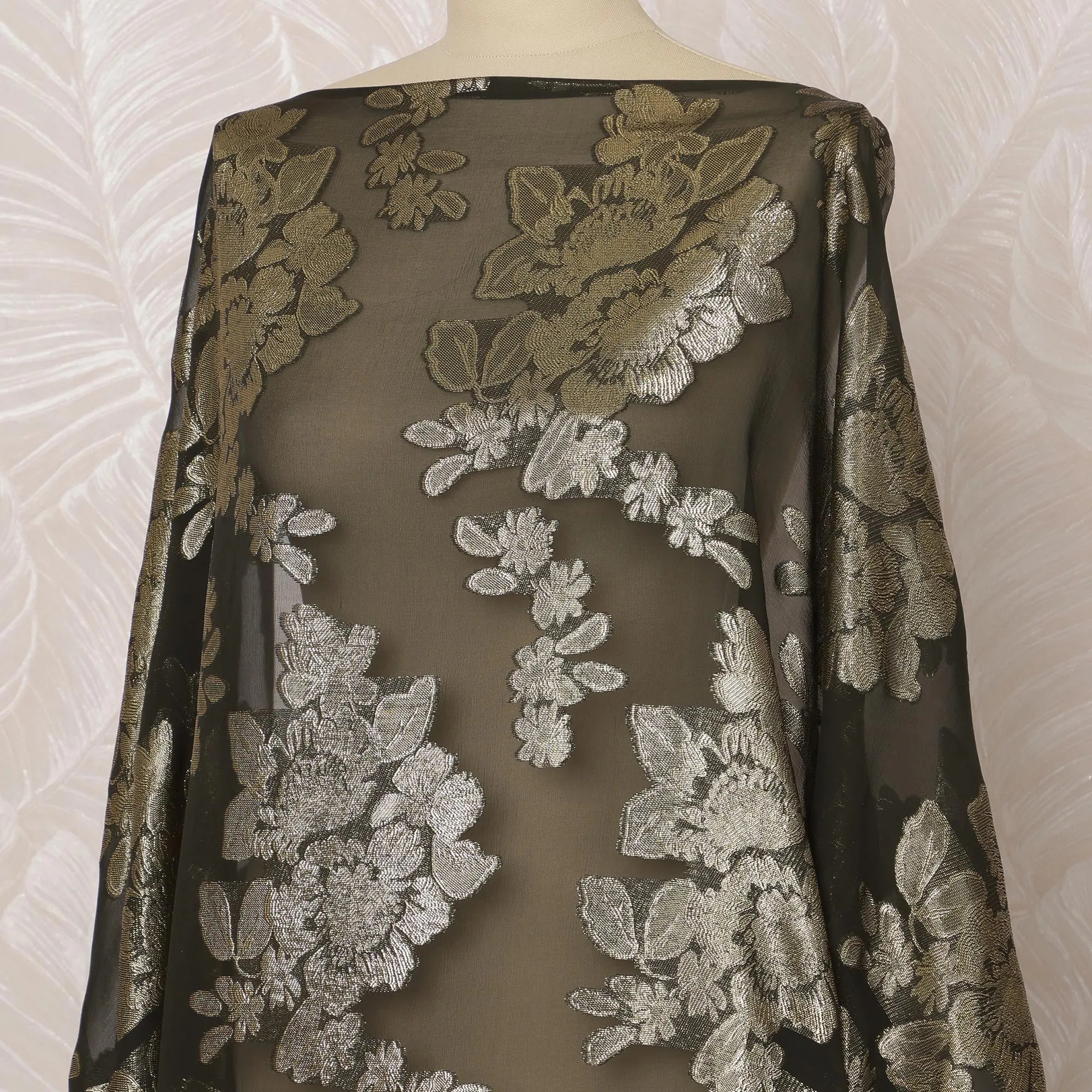 Dark Green Somali Silk (Fransawi) Chiffon Dirac Fabric with Metallic Lurex, 3.5 Meters, 140 cm Width, Made in France-D20888