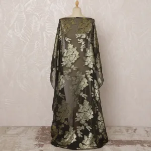 Dark Green Somali Silk (Fransawi) Chiffon Dirac Fabric with Metallic Lurex, 3.5 Meters, 140 cm Width, Made in France-D20888