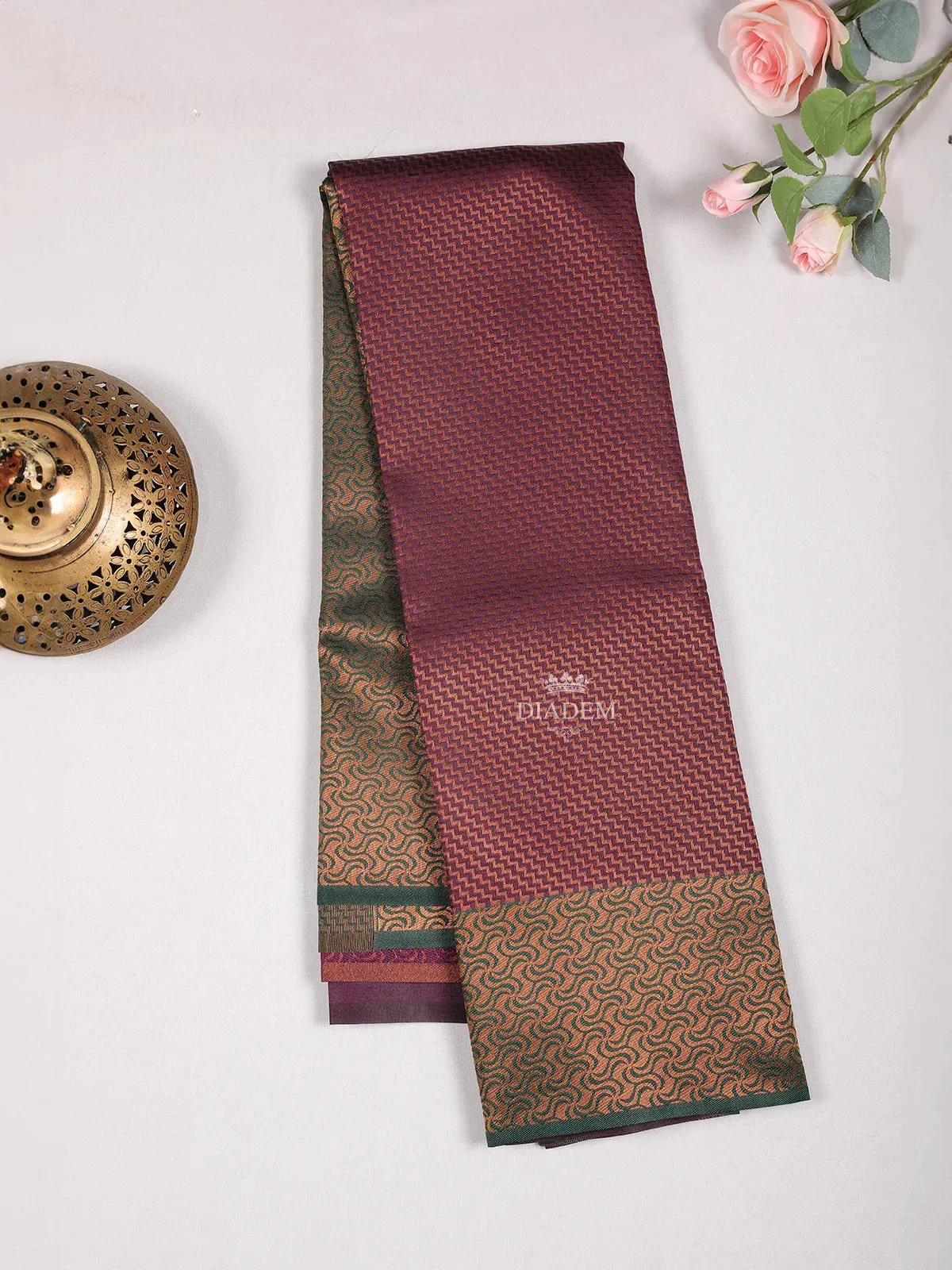 Dark Purple Art Silk Saree with Stripes on the body and Contrast Zari Border