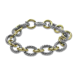 David Yurman Estate Silver & 18k Yellow Gold Oval Link Chain Bracelet