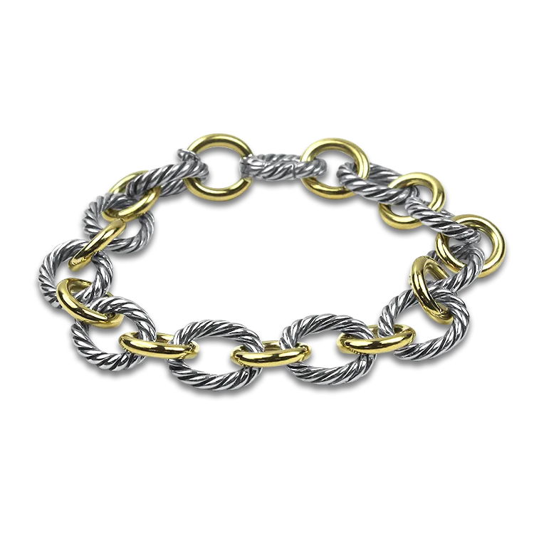 David Yurman Estate Silver & 18k Yellow Gold Oval Link Chain Bracelet