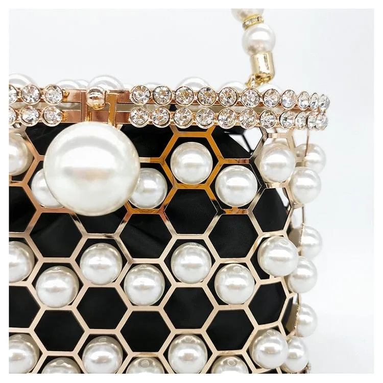 Della Pearl Beaded Honeycomb Clutch