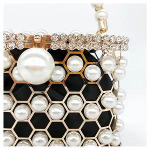 Della Pearl Beaded Honeycomb Clutch