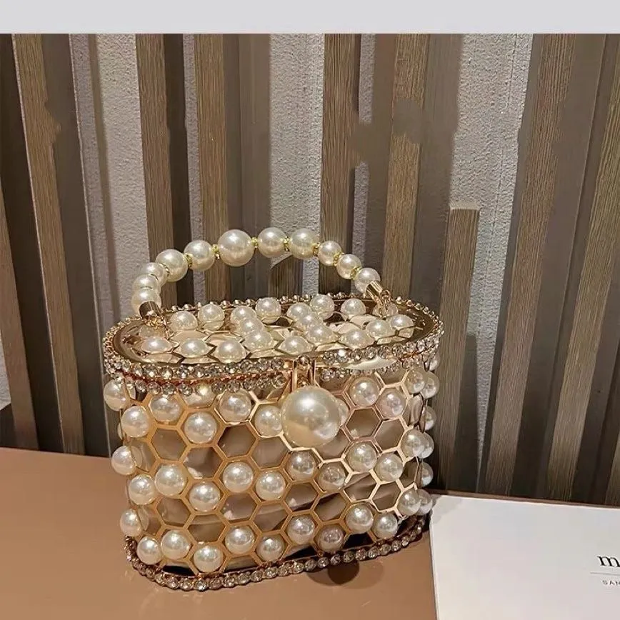 Della Pearl Beaded Honeycomb Clutch