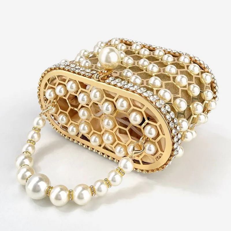 Della Pearl Beaded Honeycomb Clutch