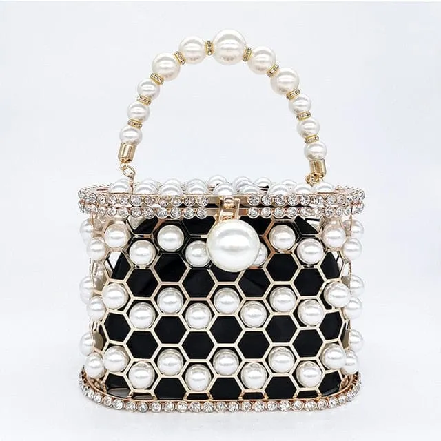 Della Pearl Beaded Honeycomb Clutch