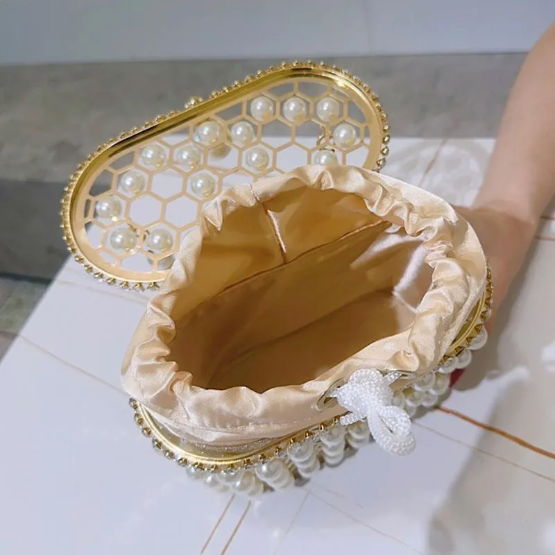 Della Pearl Beaded Honeycomb Clutch